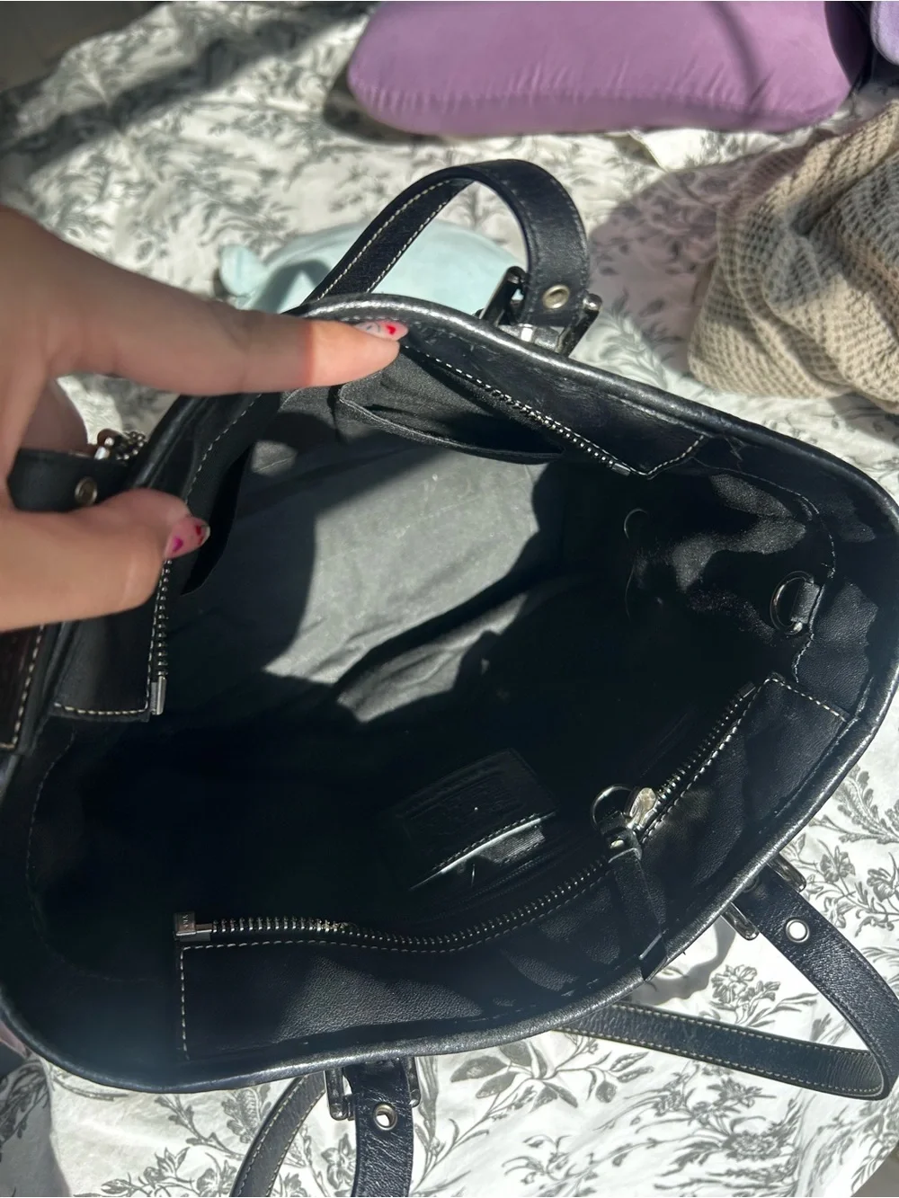 Coach Black Leather Tote with Silver Hardware